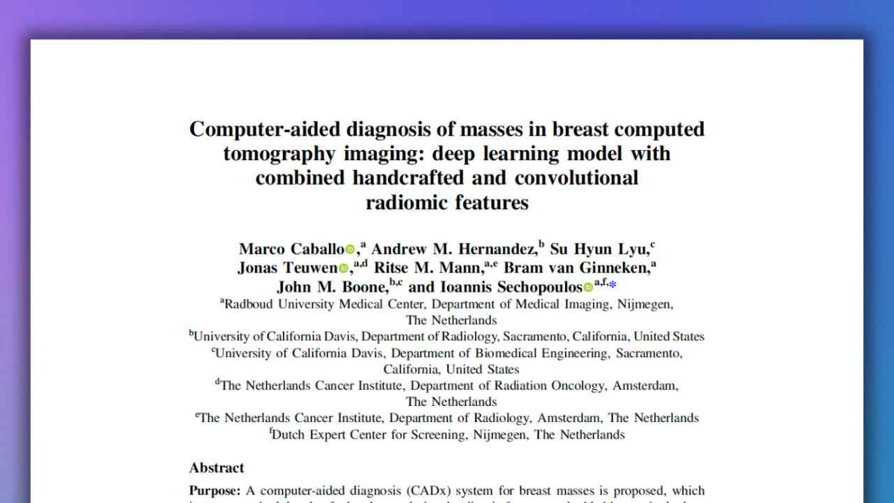 Computer Aided Diagnosis of Masses in Breast CT, Journal of Medical Imaging
