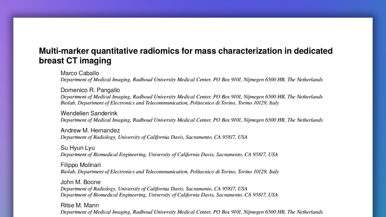 Multi-Marker Quantitative Radiomics for Mass Characterization, Medical Physics