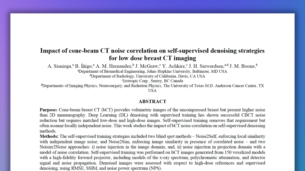 Impact of Cone-Beam CT Noise Correlation on Self Supervised Denoising, Medical Imaging